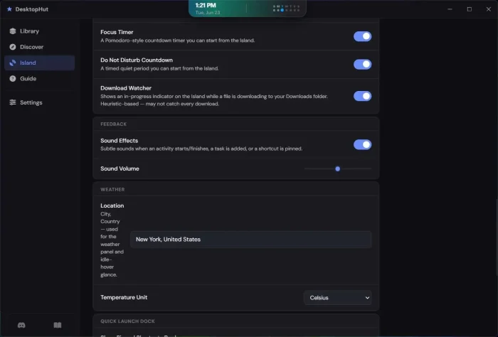 Island settings - DesktopHut for Windows: Live Wallpaper Setup Guide