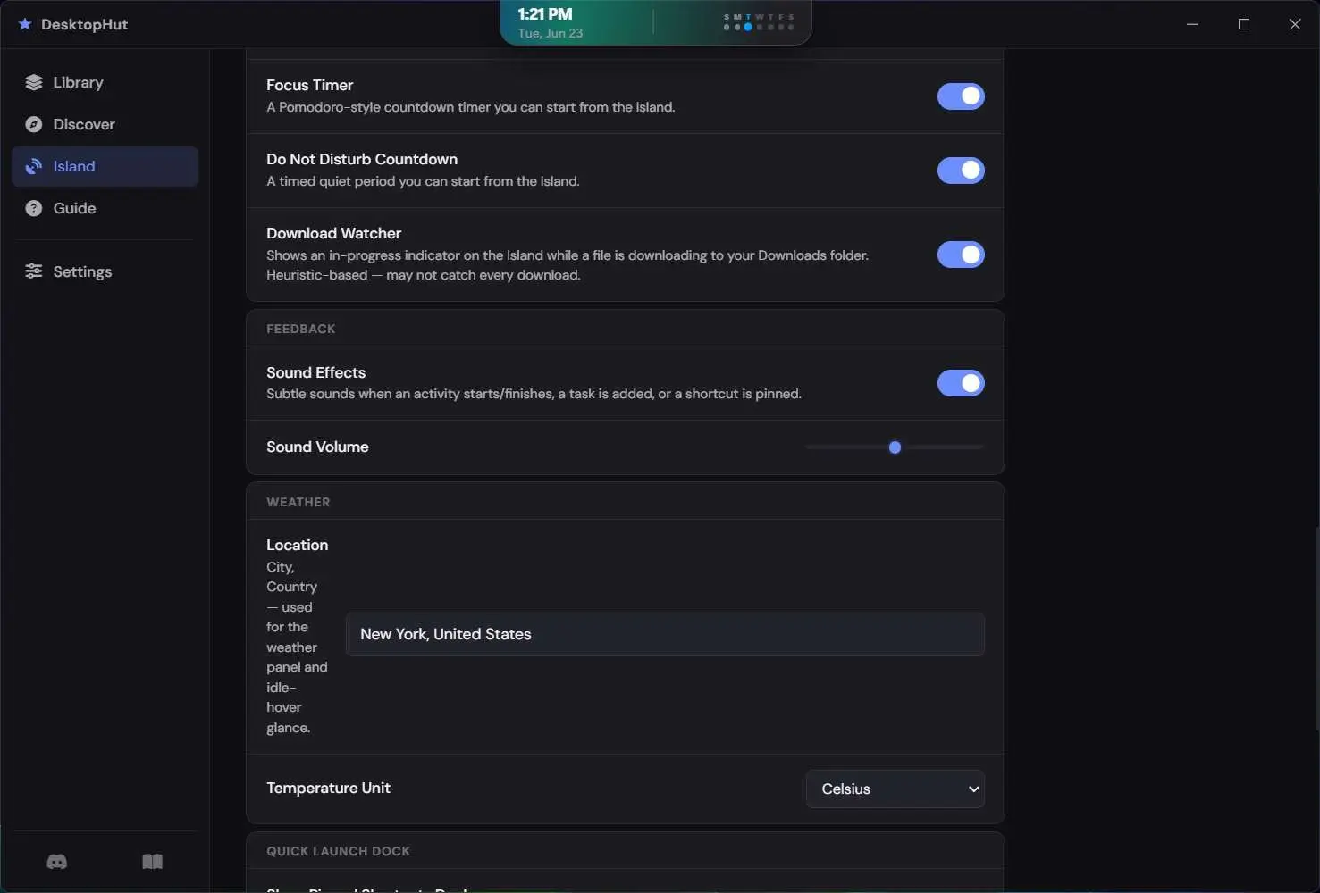 Island settings - DesktopHut for Windows: Live Wallpaper Setup Guide