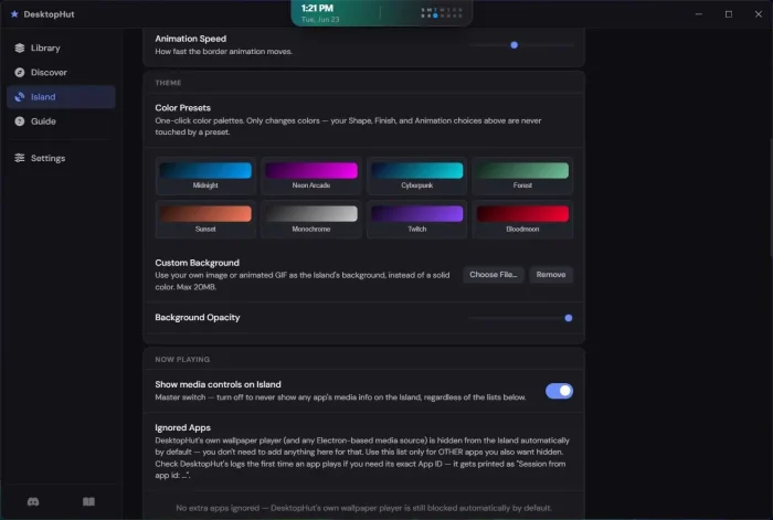 Island theme settings - DesktopHut for Windows: Live Wallpaper Setup Guide
