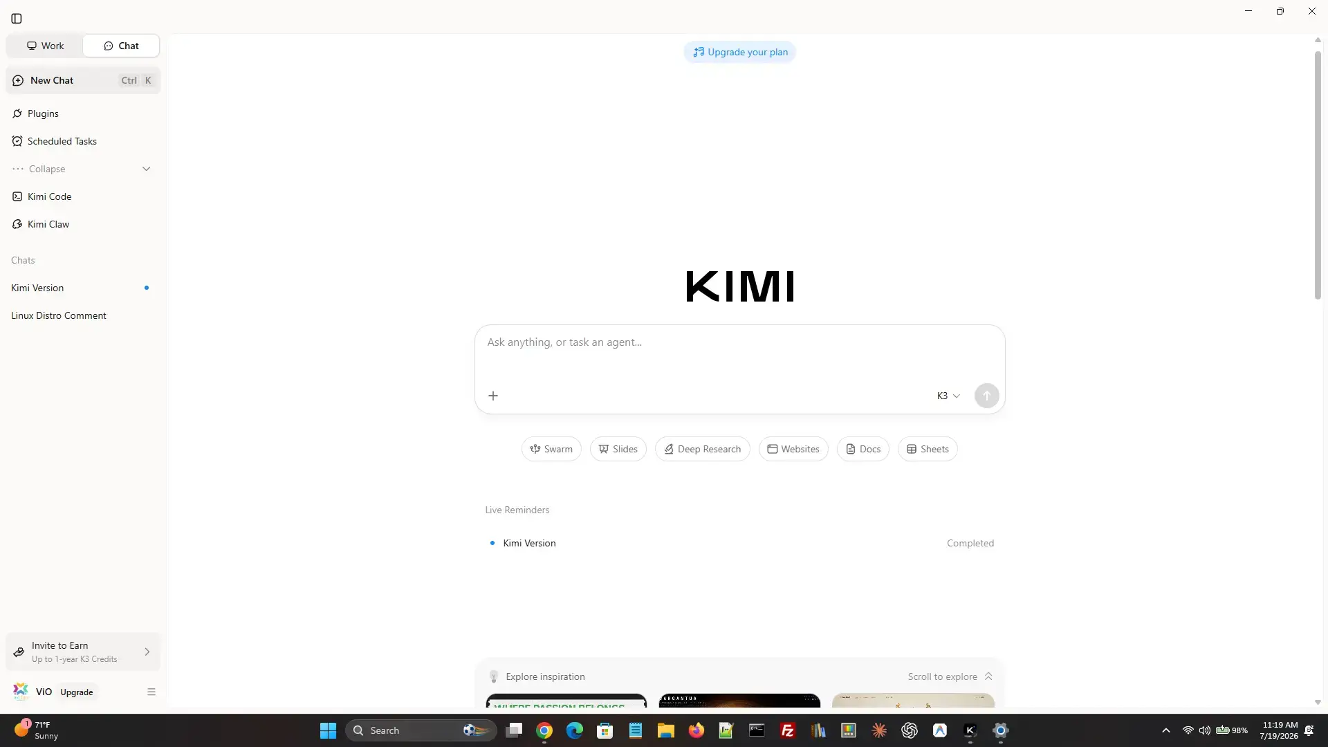 Light theme - Kimi for Windows: Kimi, Kimi Work and Kimi Code Setup Guide