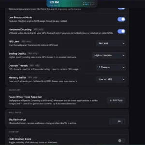 Settings page