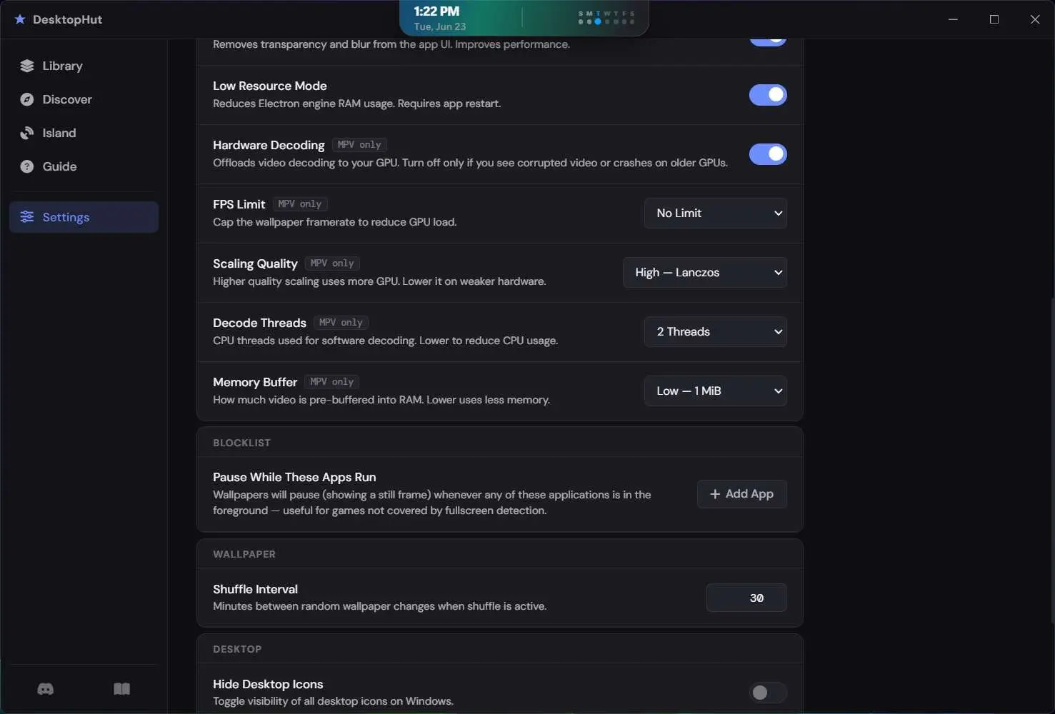 Settings page - DesktopHut for Windows: Live Wallpaper Setup Guide