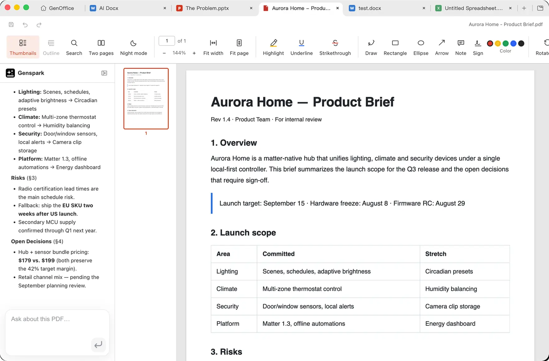 GenOffice PDF on Windows with the AI assistant panel open
