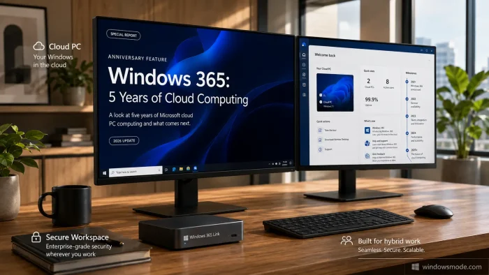 Windows365 cloud 5 year review - Windows 365 is now five years old: Cloud PCs are recognized for enabling flexible, trusted workspaces at scale.