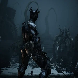 Mortal shell 2 horned armored shell flooded swamp at night