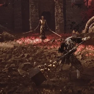 Mortal shell 2 spear duel red glowing courtyard ruins