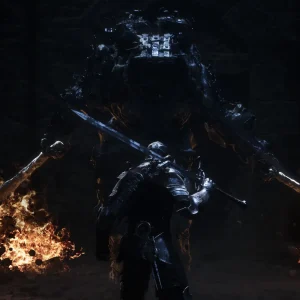 Mortal shell 2 towering boss between flaming braziers