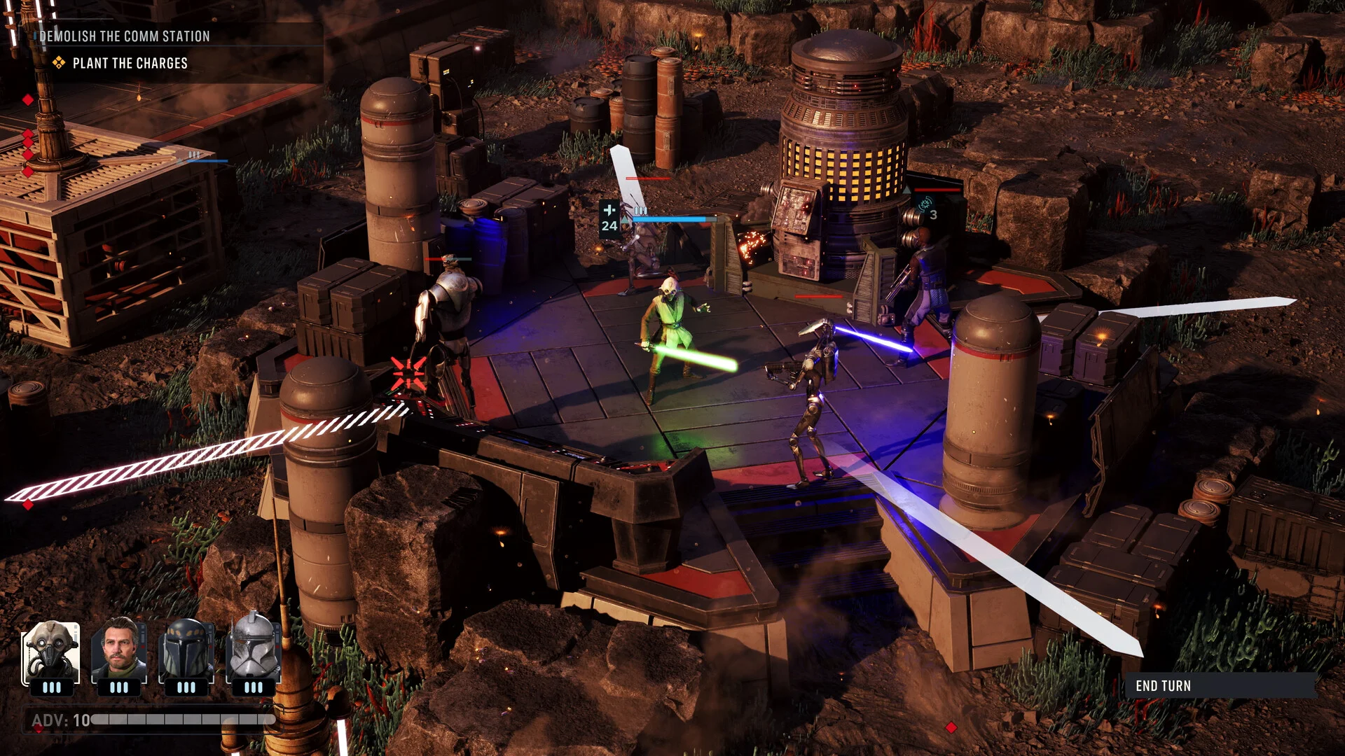STAR WARS Zero Company lightsaber duel during a plant charges mission