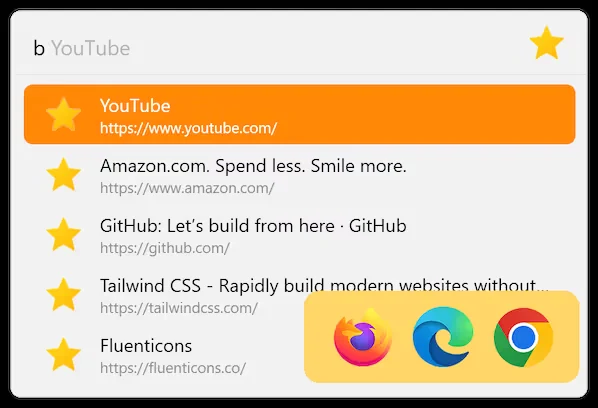 Flow Launcher listing matching browser bookmarks in the results