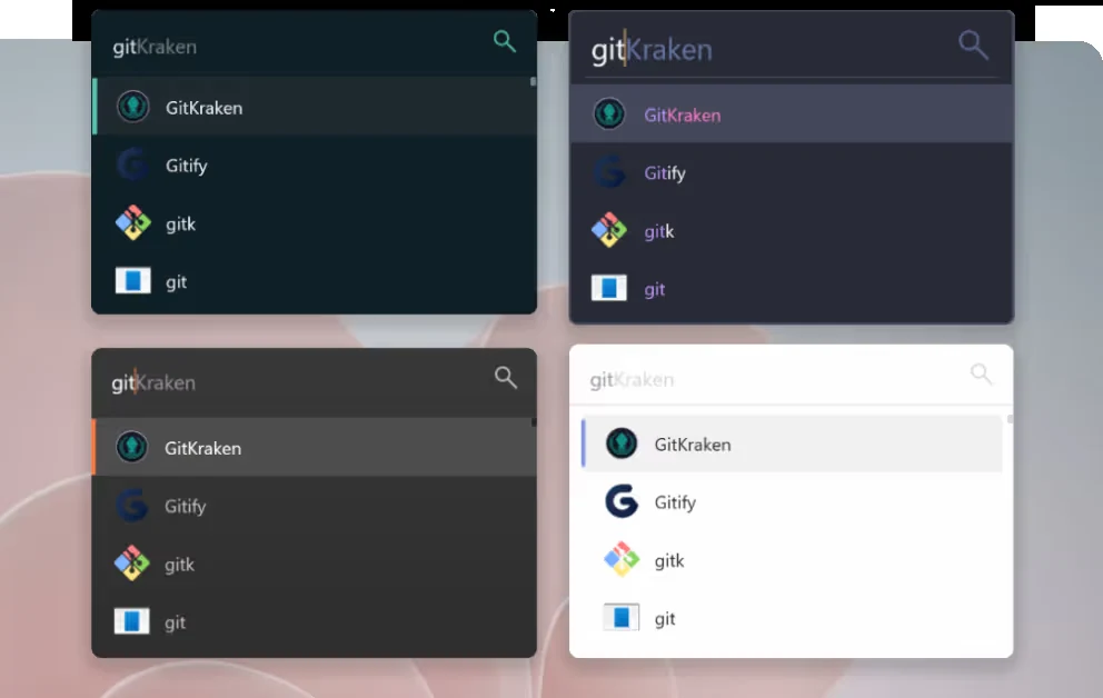 Two Flow Launcher themes side by side showing different colors and spacing Two Flow Launcher themes side by side showing different colors and spacing