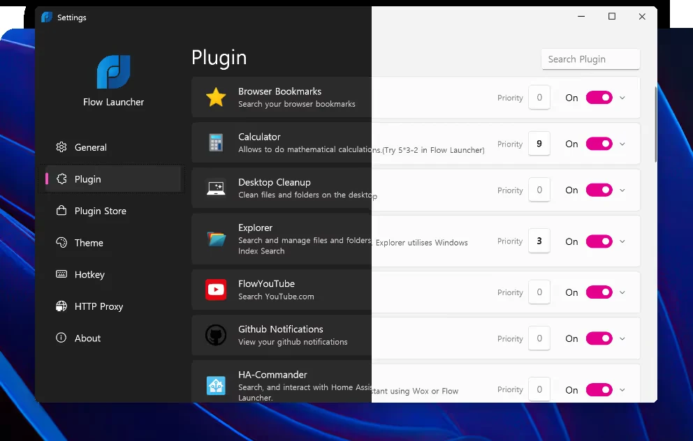 Flow Launcher search results listed over a Windows 11 desktop Flow Launcher search results listed over a Windows 11 desktop