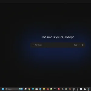 The Gemini app maximised on Windows, with the sidebar on the left and an empty chat area ready for a prompt
