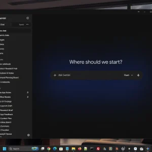 The Gemini for Windows start screen asking where to begin, with the prompt box and model picker below it