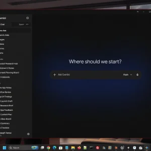 The Gemini app sidebar listing saved notebooks above a long list of recent conversations
