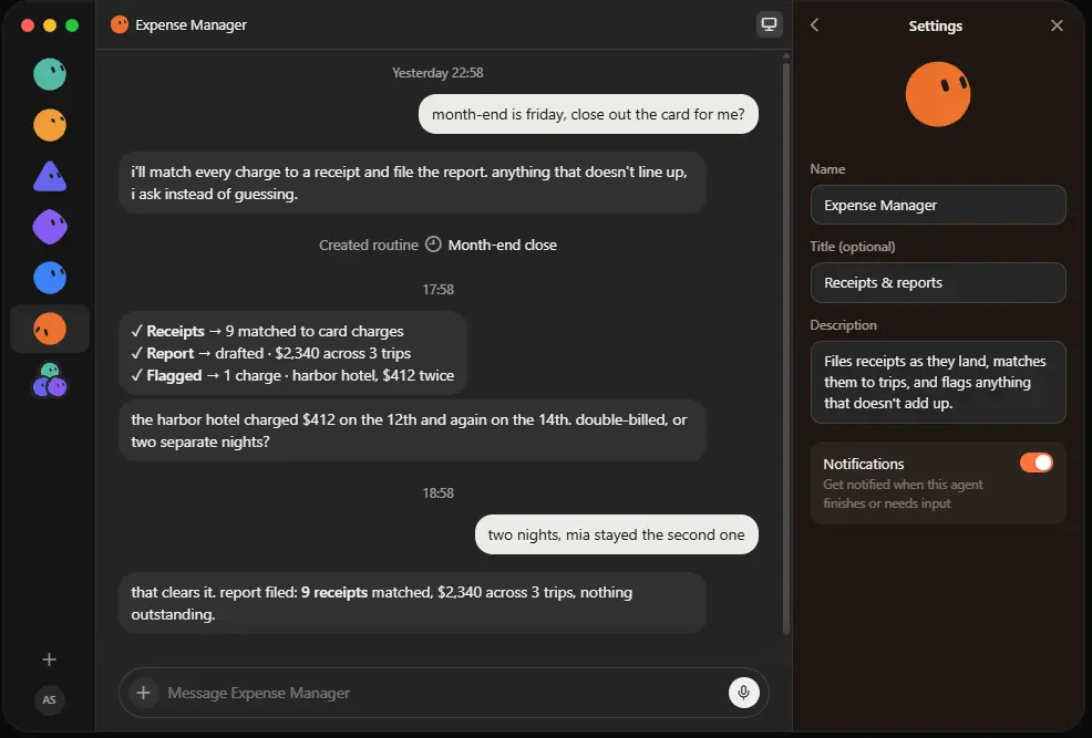 Grok bot expense manager receipt matching chat