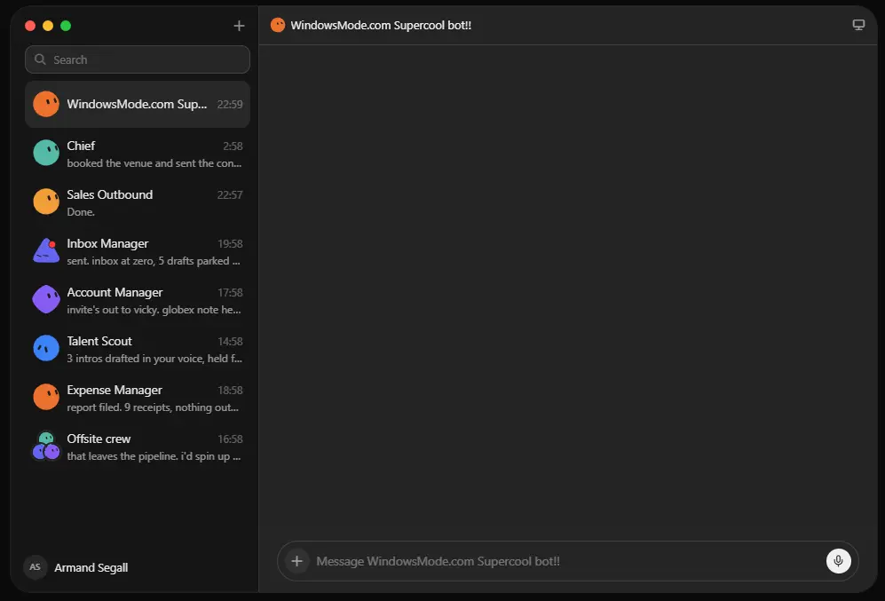 Grok bot windows app sidebar empty chat