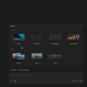 Manus Create menu