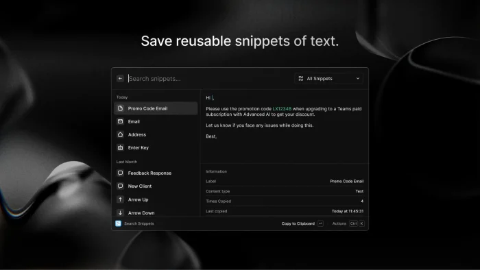 Reusable snippets - Raycast for Windows: Features, Pricing and Whether You Need It