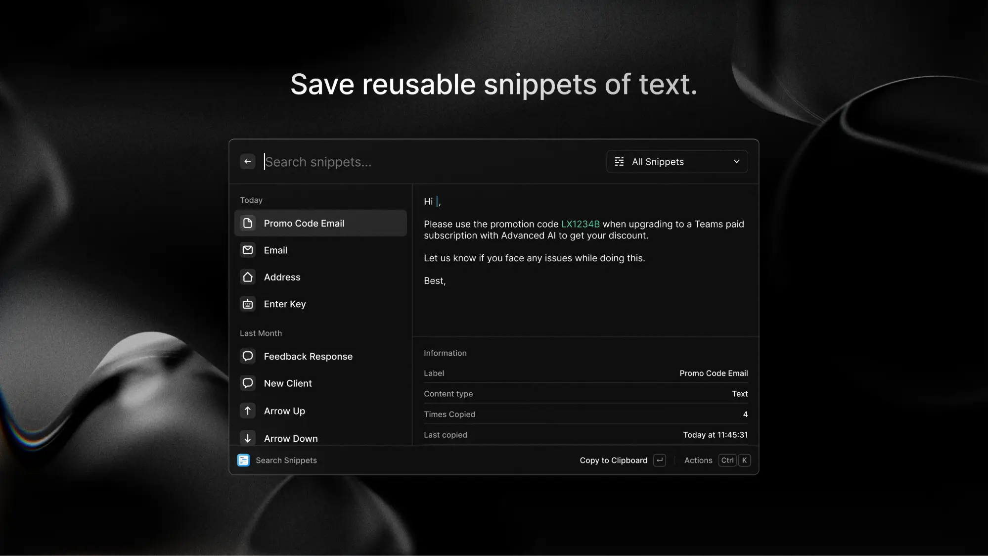 Reusable snippets - Raycast for Windows: Features, Pricing and Whether You Need It