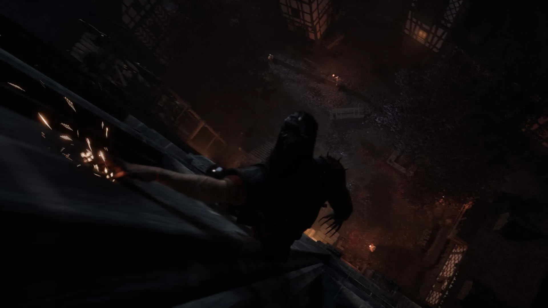 Coen in a rooftop night stealth scene with a crow in The Blood of Dawnwalker