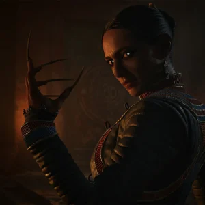 Coen in vampire form with a clawed hand and glowing eyes in The Blood of Dawnwalker