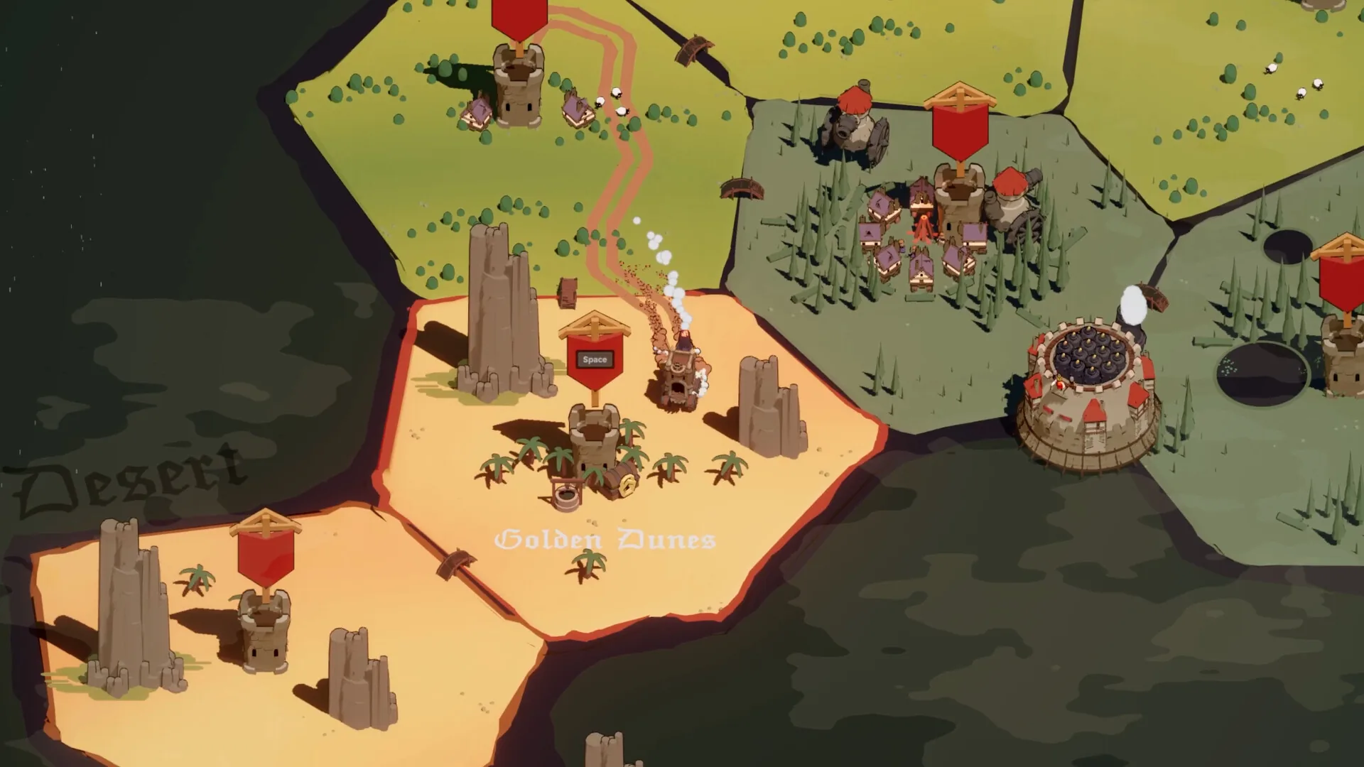 The Wanderburg region map showing the Desert and Golden Dunes areas with castle and village markers scattered across them