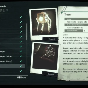 A Dive Report file on the Anomaly called Tracer, with photos and notes on where it appears and how it behaves