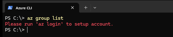 az group list returning the error Please run az login to setup account because no account is signed in