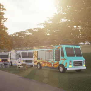 Cities Skylines II Downtown Market food trucks