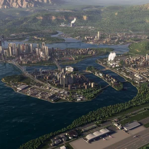 Cities Skylines II island city from above