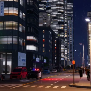 Cities Skylines II downtown at night