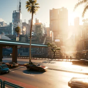 Cyberpunk 2077: Night City highway in the sun