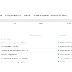 Defender device timeline showing Defender deployment tool install events
