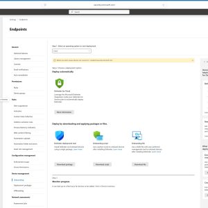 Microsoft Defender portal Endpoints onboarding page with Defender deployment tool option