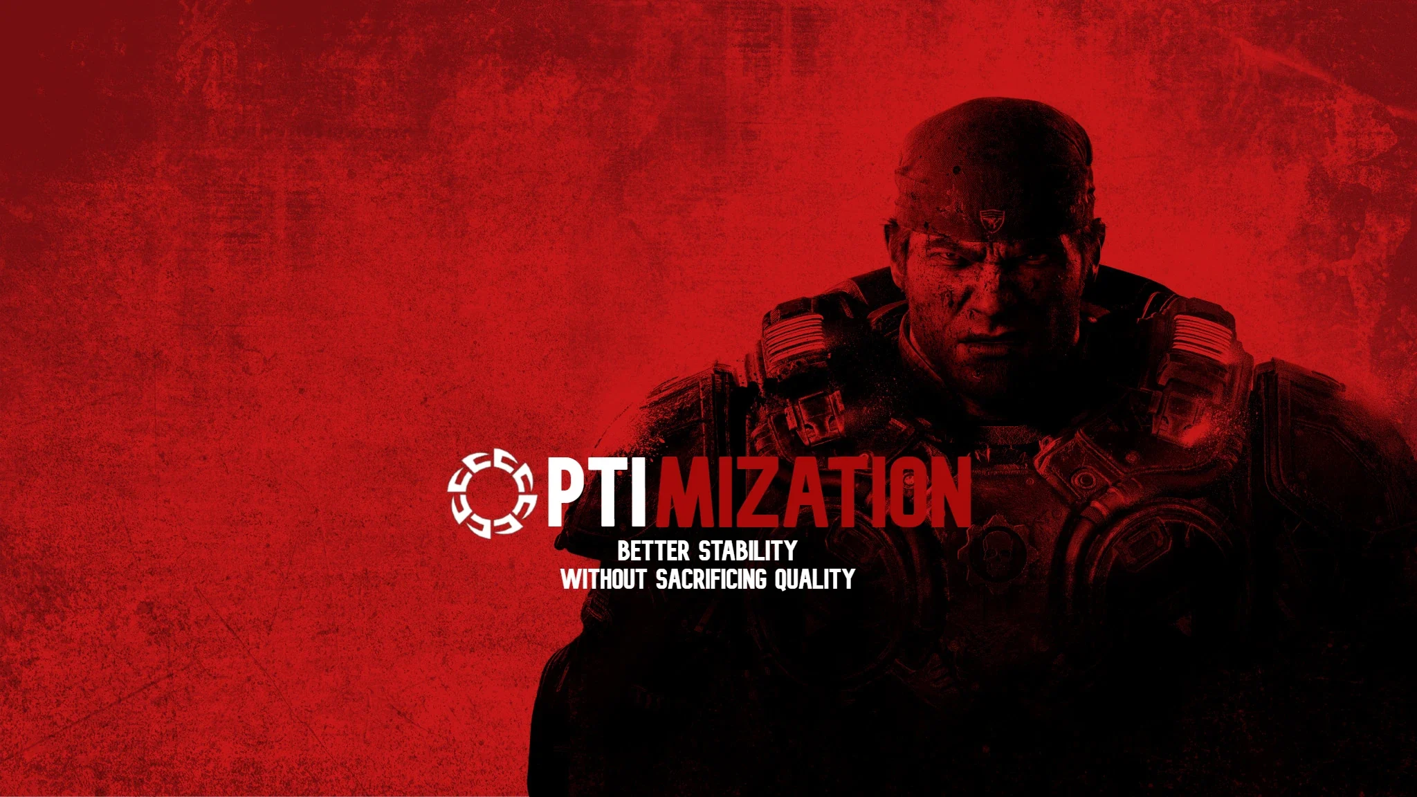 The AXIS E-Day Optimized mod banner, a soldier in COG armor on a red background with the text Optimization, better stability without sacrificing quality