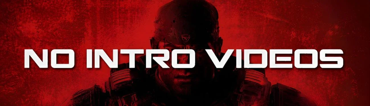 The No Intro Videos mod banner, white text over a red-tinted soldier in COG armor