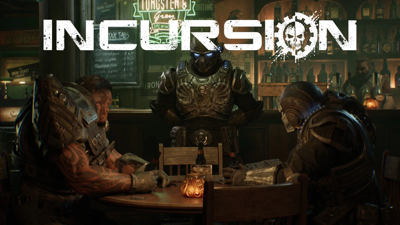 The Incursion mod banner, COG soldiers sitting at a table in a dim bar under the word Incursion
