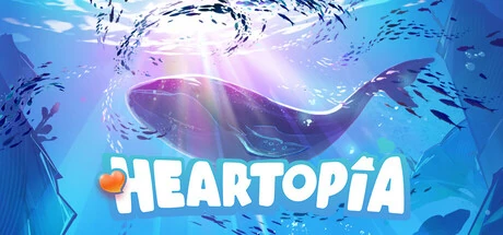 Heartopia header art with the Heartopia logo under a large whale swimming through a shoal of fish in deep blue water