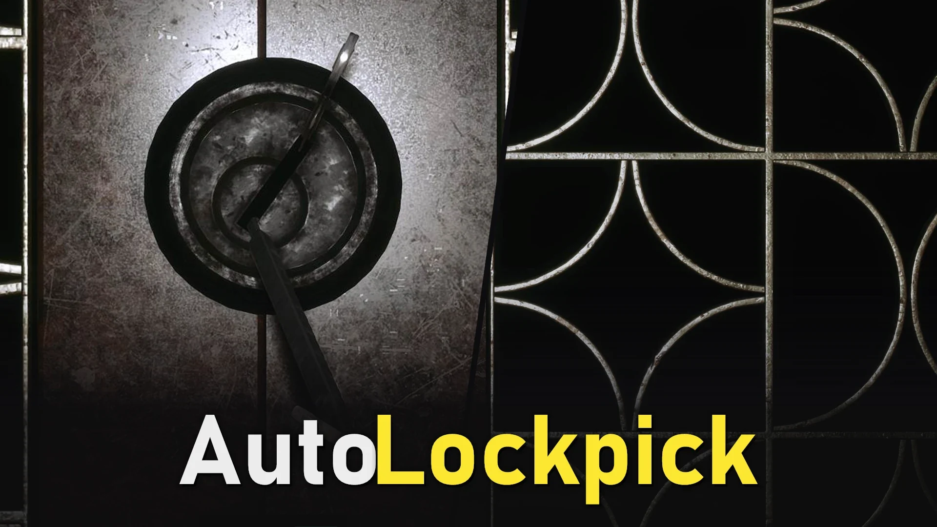 Close-up of a round lock with a lockpick inserted, used as the banner for the AutoLockpick mod