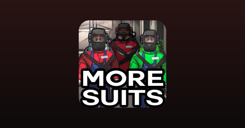 The More Suits mod icon, showing three Company employees in red, blue and green suits above the words More Suits