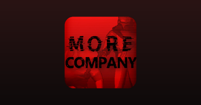 The MoreCompany mod icon, with the words More Company in black stencil letters over a red image of a Company employee