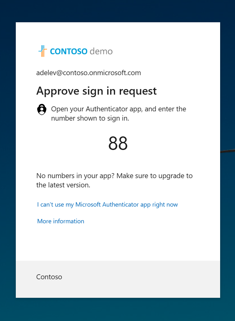 Approve sign in request screen asking the user to enter the number 88 in the Microsoft Authenticator app