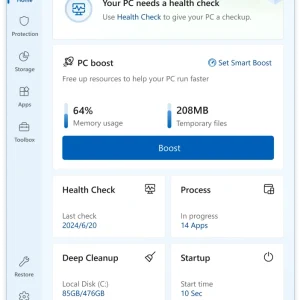 Microsoft PC Manager Home tab