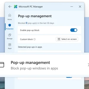 Microsoft PC Manager Pop-up management