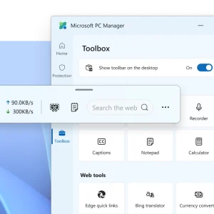 Microsoft PC Manager Toolbox and Mini toolbar