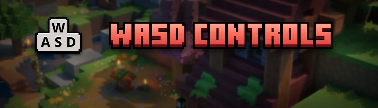 The WASD Controls mod banner, with a W A S D key icon and the mod name over a forest scene from Minecraft Dungeons 2