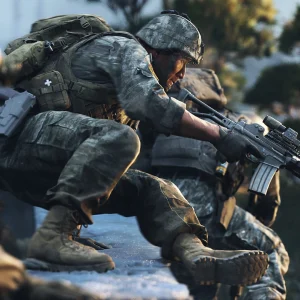 Modern Warfare 4 soldiers crouching in snow