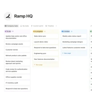 Notion desktop app with a task board