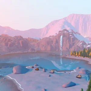 over the hill mountain lake