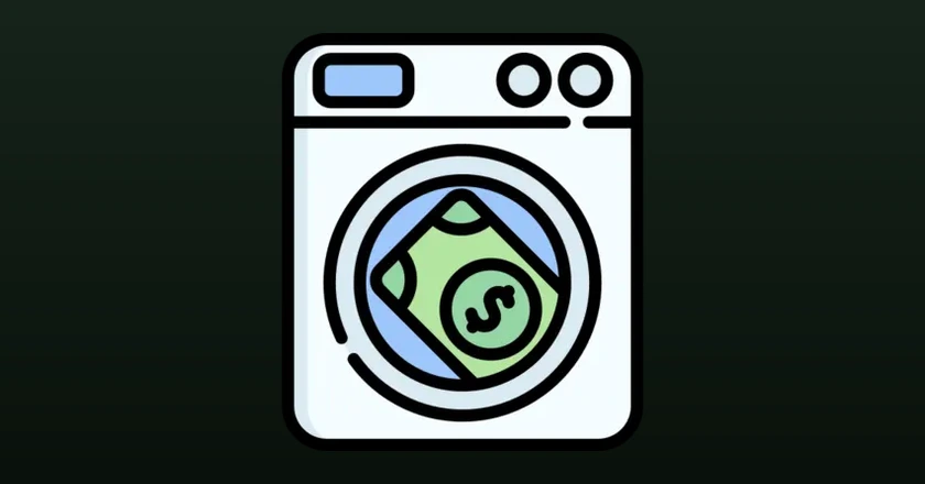 The AutoLaunder mod icon, a washing machine with a green dollar bill spinning inside the drum
